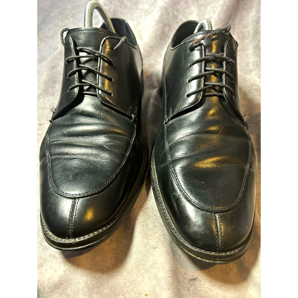 Men's Black Leather Lace Up Oxford Dress Shoes Round Toe Rubber Sole Solid
